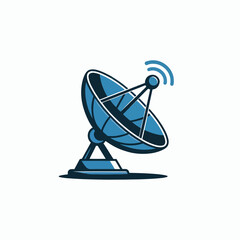 Blue Satellite Dish Vector Illustration Broadcasting Data Transmission with Wireless Signal and Futuristic Design for Communication and Technology