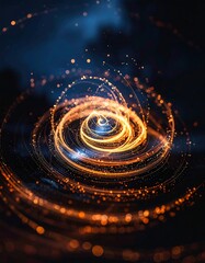 Artistic depiction of energy spiraling within a dark blue space