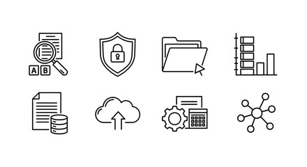 Set of hand drawn icons representing data security cloud storage and networking concepts vector