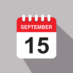 Fototapeta premium 15 september calendar date icon. vector illustration with shadow design