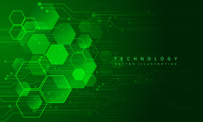 Abstract green technology circuit data futuristic hexagon geometric on white design modern creative background vector