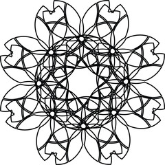  a black and white geometric pattern that resembles a mandala or a mosaic. It is a type of decorative design often used in art and various crafts. 