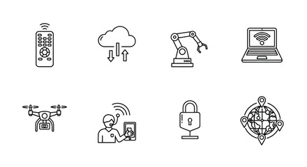 Modern technology icons set smart devices connectivity automation digital transformation concepts vector