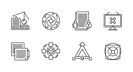 Set of 8 outline icons representing data security cloud computing and network technology vector