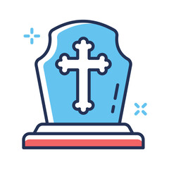 Obraz premium Creepy gravestone with cross and moon, perfect Halloween spooky design.