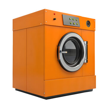 Orange industrial washing machine isolated on transparent background