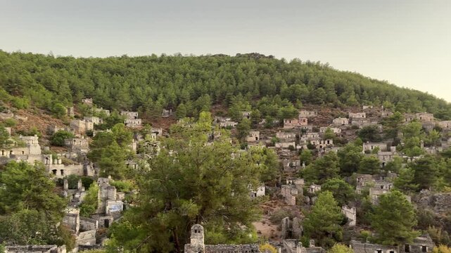 An old abandoned Greek village, a classic with its neighborhoods of stone houses. Kayak&ouml;y, Fethiye, Turkey.  4k video shot