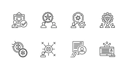 Set of 8 outline icons representing digital security and technology concepts for web and apps vector