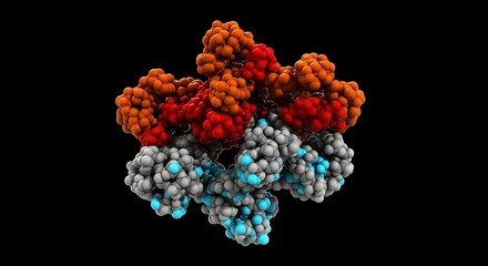 Molecular Structure Visualization of Protein Complex with Detailed Atomic Arrangement and Scientific Significance on Black Background