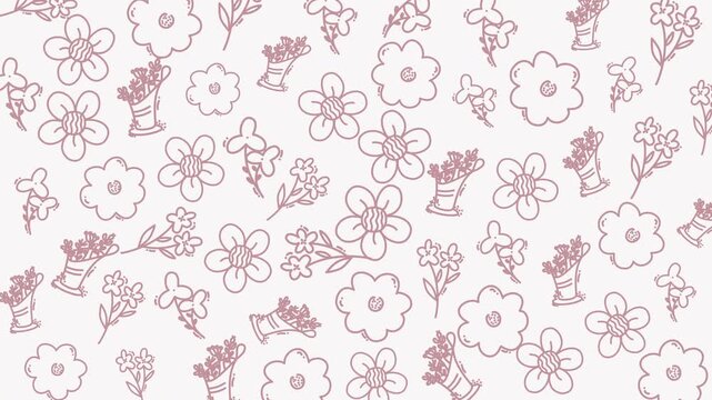 Floral pattern doodles suitable for fabric design, stationery, or wallpaper. Charming and versatile with whimsical floral motifs and bouquets.