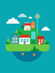 Flat Design Eco Friendly Smart Village Community