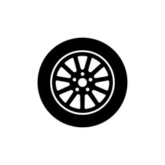 Black Silhouette of a Car Wheel with Spokes Tire and Rim Vector Icon on White Background