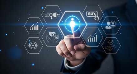 Customer Target Marketing Digital Strategy Hand Touch Screen Copy Space