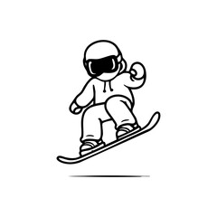 Dynamic snowboarder in motion jumping mid-air on a snowy slope, expressing adrenaline, energy, and winter adventure in a modern minimal style.
