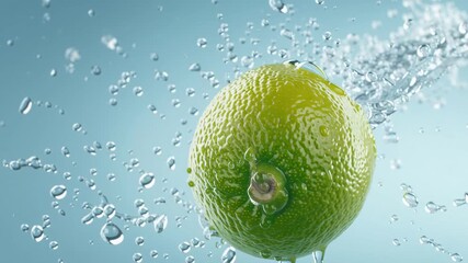 A fresh lime wedge, frozen motion with one dynamic water splash - Powered by Adobe