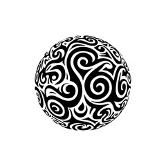 Decorative sphere with intricate swirl patterns, symbolizing creativity, energy, and modern abstract style.