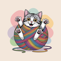 Unique vector art for National Cat Day with whimsical geometric cats, fantasy scenes, vintage posters, coffee, planets, yarn & cute seamless doodles