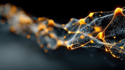 A dynamic, abstract representation of interconnected nodes and glowing elements, symbolizing technology and connectivity.