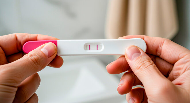 Good news: a woman shows off a pregnancy test