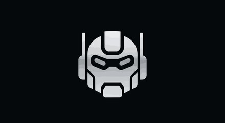 Silver robot head icon with antennas on a black background © sea