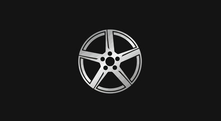 Silver wheel rim with a five spoke design on a black background