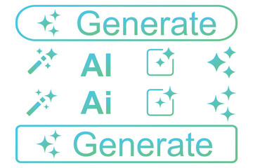 AI generated icon on white background. AI generate button and AI star and square icon. Artificial intelligence and Machine learning icon button concept in trendy neumorphic style. Generative AI logo 