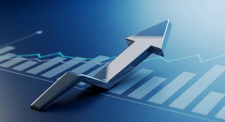 3D Business Growth Chart with Upward Arrow &ndash; Professional Financial Success and Progress Visualization