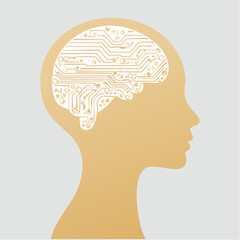 Stylized Human Head with Circuit Brain Representing Artificial Intelligence, Digital Cognition, and Tech-Enhanced Thinking