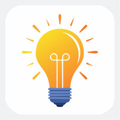 Stylized Glowing Light Bulb with Yellow-Orange Gradient, Blue Base, and Radiating Rays Representing Innovation and Ideas