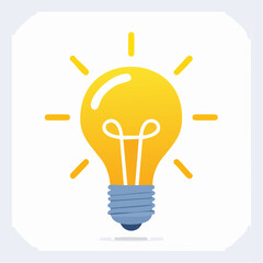 Stylized Glowing Light Bulb with Yellow-Orange Gradient, Blue Base, and Radiating Rays Representing Innovation and Ideas
