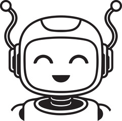 Smiling robot head with antenna isolated on white background for technology concept