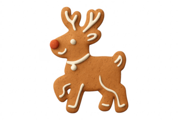 Gingerbread reindeer cookie with red nose decorating christmas
