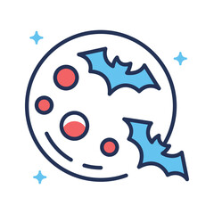 Glowing Halloween moon with bats, great for horror night themes.