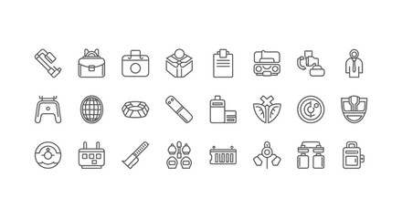Hand drawn outline icons representing various objects and symbols for creative design projects vector