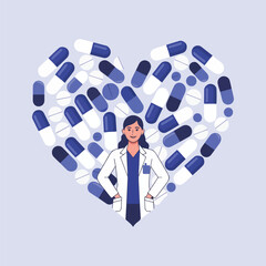 National Pharmacy Technician Day Vector Artwork Showing Multicultural Pharmacy Technicians, Capsules, Pills, Mortar & Pestle, and Infographic Workflow in Clean Solid Color Flat Design