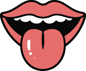 Cartoon mouth with tongue sticking out, isolated on white background