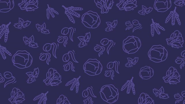 Seamless purple floral pattern with outlined roses and leaves, graphic background, decorative design, vector illustration, seamless repeat, flat style