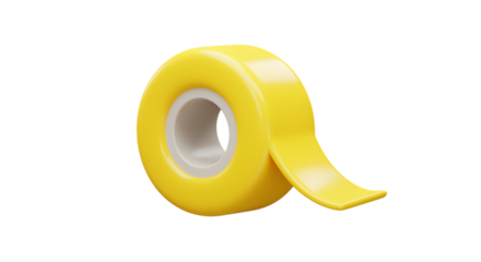 Realistic yellow tape roll with glossy texture on transparent background