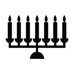 Hanukkah candles glowing in a row vector silhouette illustration