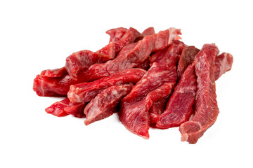 Raw beef stroganoff on a white background