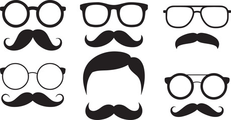 Black silhouette glasses and mustaches eyewear