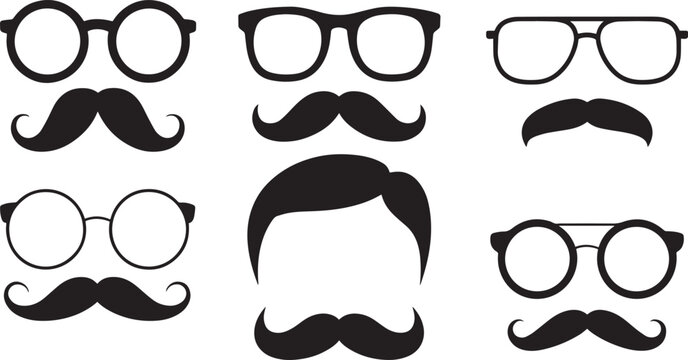 Black silhouette glasses and mustaches eyewear