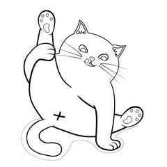 Fat Cat Grooming Itself Outline Vector , Cartoon Pet Design for Stickers, Logos, and Print