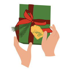 Christmas gift in hands, festive present, holiday season celebration concept