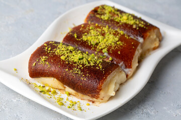 Kazandibi milk baked pudding, Turkish dessert