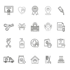 Fototapeta premium Veterinary Clinic Line Icons Set | Pet Care Vector Symbols for Animal Hospital and Medical Services