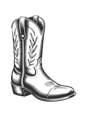 Vintage Cowboy Boot Hand-Drawn Illustration