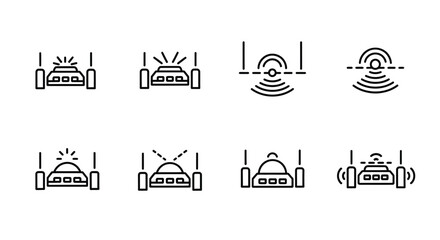 Self driving car line icons isolated on white background, vector illustration