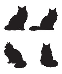 Black Cat Silhouette Set Isolated on White Background.
