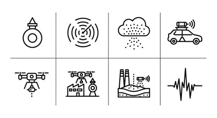 Set of artificial intelligence and industry 40 line icons isolated on white background